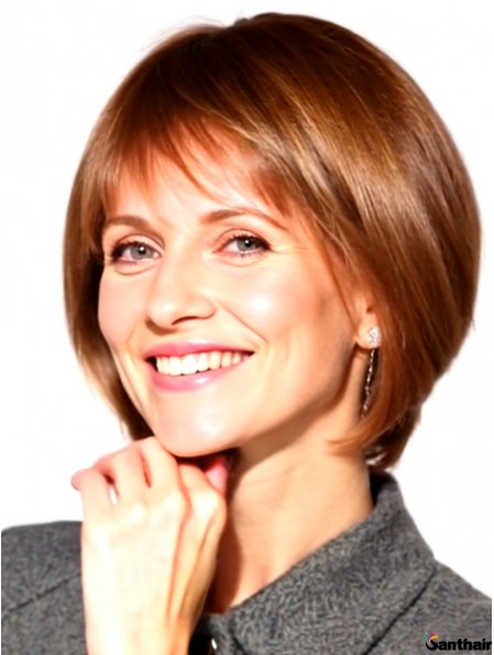 Echthaarperücke Bob Kinnlang Gerade Auburn Mono Lace Front