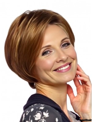 Echthaarperücke Bob Gerade Frauen Kinnlang Auburn Lace Front