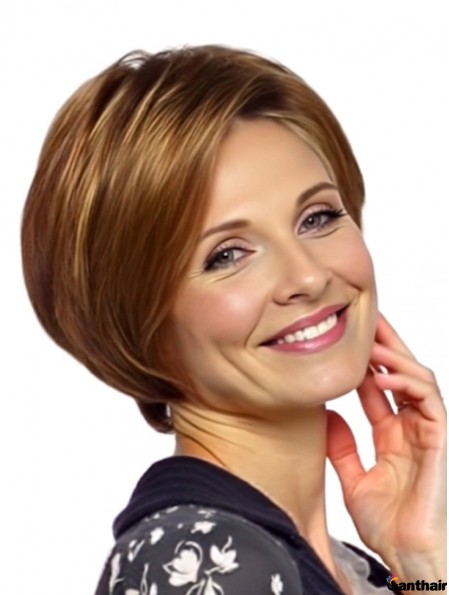 Echthaarperücke Bob Gerade Frauen Kinnlang Auburn Lace Front