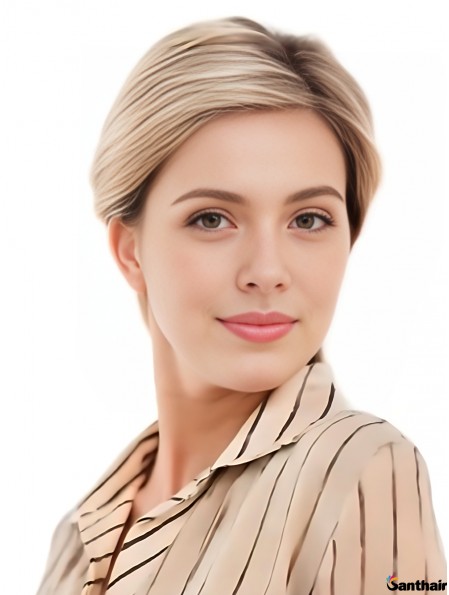Kurze Echthaar Perücke Blond – Boycut Style, Gerade, 8 Zoll, Monofilament & Lace Front