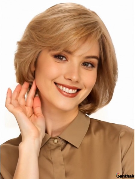 Echthaarperücke Blond Wellig 10 Zoll Lace Front Handgebunden