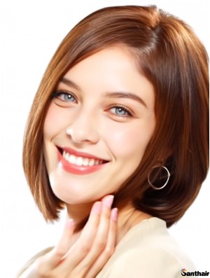 Echthaarperücke Bob Kinnlang Glatt Auburn mit Lace Front