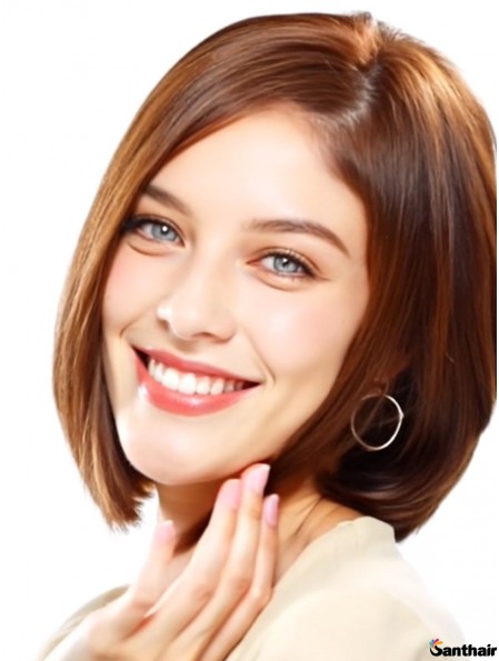 Echthaarperücke Bob Kinnlang Glatt Auburn mit Lace Front