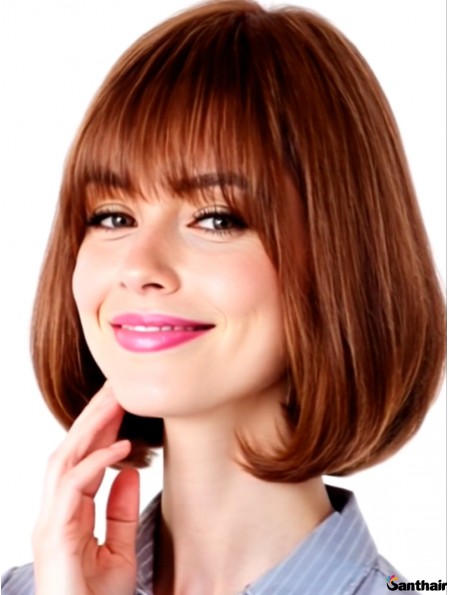 Echthaarperücke Bob Kinnlang Glatt Auburn mit Pony & Lace Front