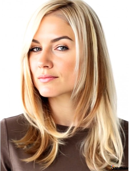 Echthaar Perücke Damen 14 Zoll blond Langhaarperücke Frauen