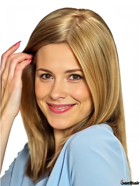 Echthaarperücke 14 Zoll glatt blond ohne Pony Mono Top