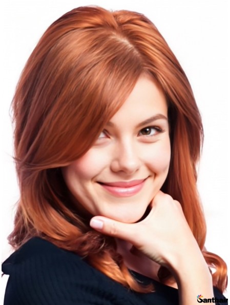 20 Zoll Auburn Echthaarperücke Wellig mit Pony Lace Front