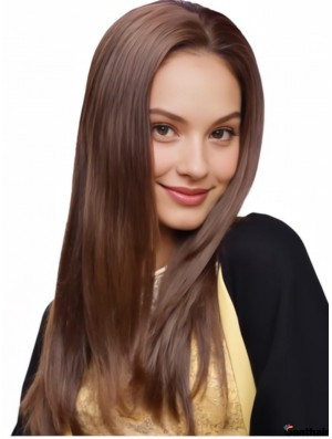 Elegante Echthaarperücke Lang Glatt Braun – Natürlicher Look