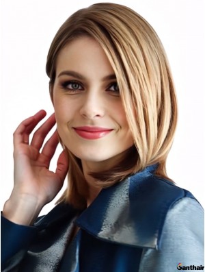 Blonde Bob Echthaarperücke 14 Zoll Gerade Lace Front