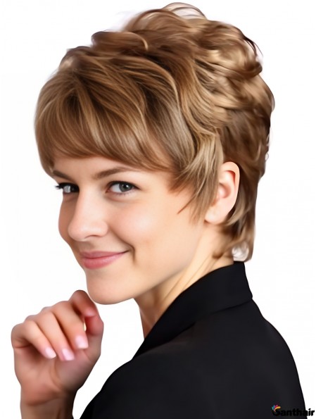 Welliges Echthaar Boycut 8 Zoll Blond – Lace Front Perücke