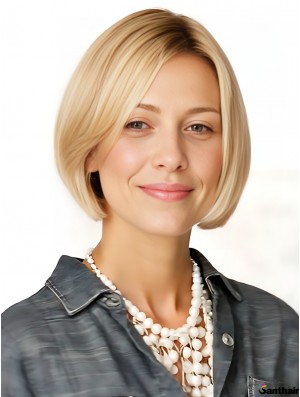 Blonde Bob Echthaarperücke 8 Zoll Gerade Lace Front Kinnlang